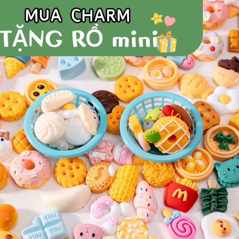 Combo 50 Charm Đồ Ăn Túi Mù Đồ Ăn và Mô Hình Chai Nước mini Không Trùng Lặp Các Mẫu DIY Thủ Công HandMade Nhà Búp Bê
