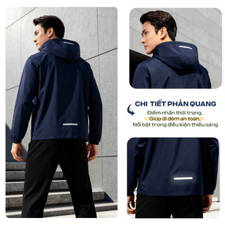 Áo Khoác Gió Nam 2 Lớp Cao Cấp Mentoris, Mũ Tháo Rời Chống Nước Họa Tiết Phản Quang Giữ Ấm Tốt MAG01