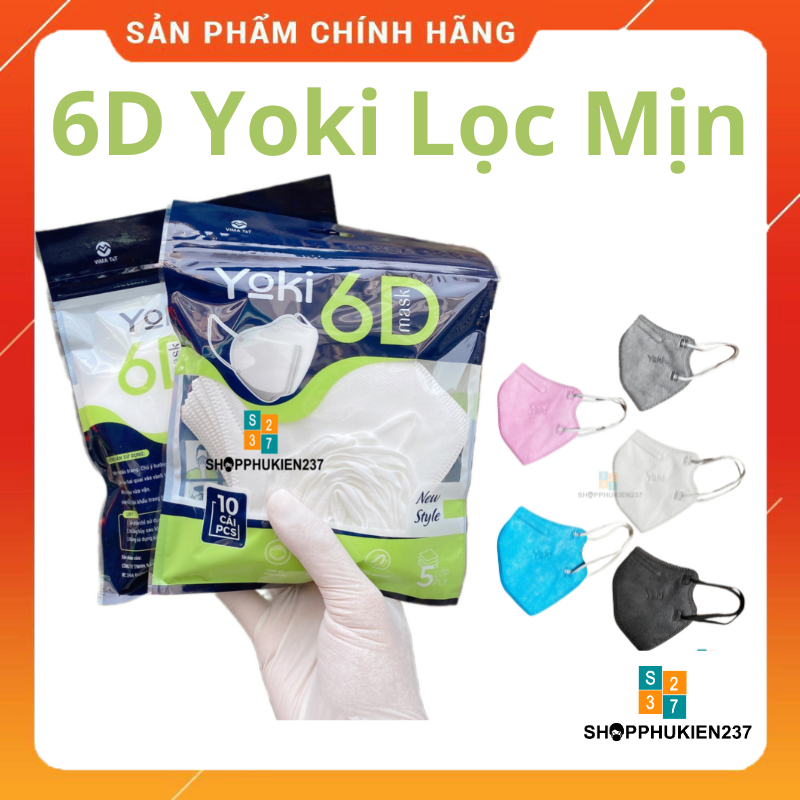Khẩu Trang 6D Yoki Vải Y Tế Kháng Khuẩn Dày 5 Lớp Lọc Mịn 2.5PM Công Ty Yoki Sản Xuất