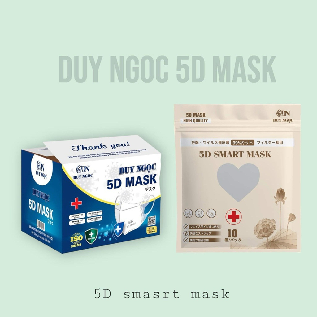 Khẩu Trang [ Thùng 100 Cái ] 5D DUY NGỌC Kháng Giọt , Bụi , Tia UV 3 Lớp Hàng Chính Hãng