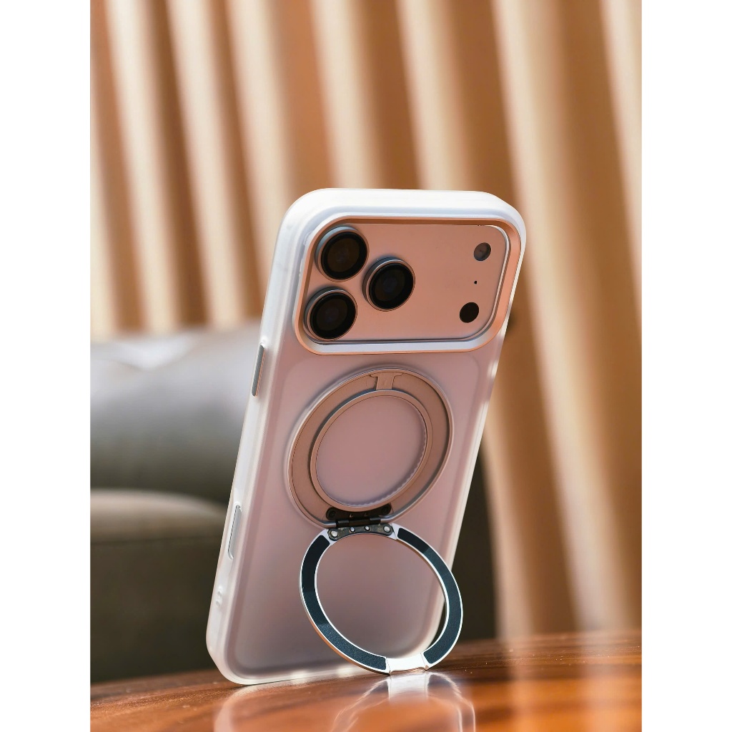 Ốp Mutural Armor lưng nhám - Vòng sạc không dây kèm giá đỡ xoay 360 độ cho IPhone 17Promax 17Pro