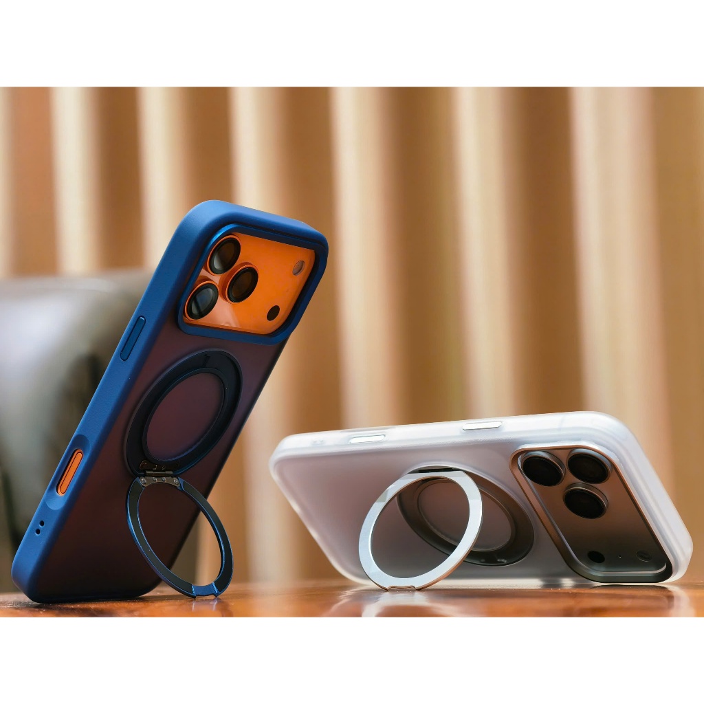 Ốp Mutural Armor lưng nhám - Vòng sạc không dây kèm giá đỡ xoay 360 độ cho IPhone 17Promax 17Pro