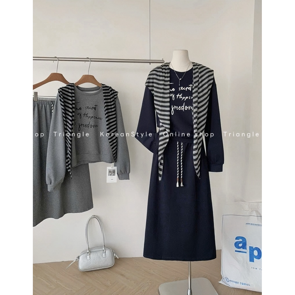 TRIANGLE - Freedom Set (Cân nhắc kỹ, returned is not welcomed)- Set nỉ mỏng áo sweater mix chân váy bút chì kèm khăn