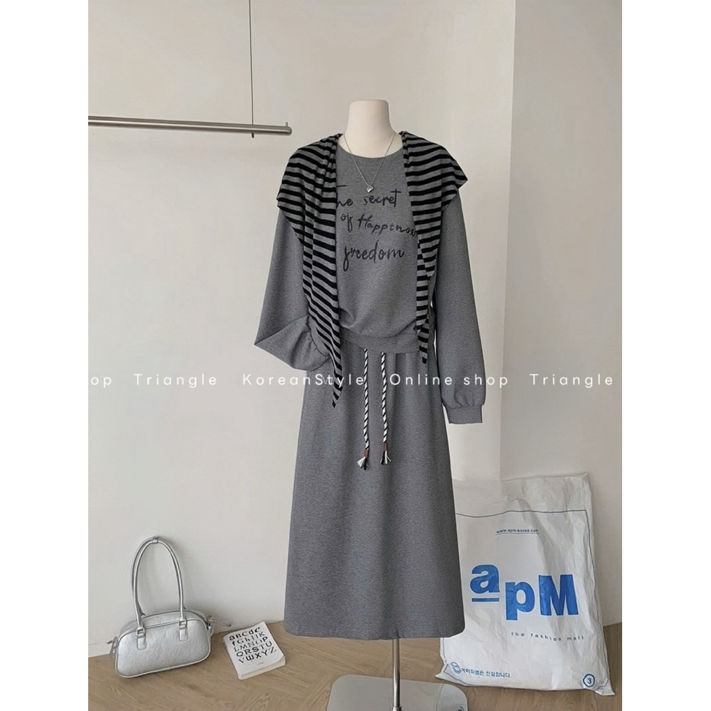 TRIANGLE - Freedom Set (Cân nhắc kỹ, returned is not welcomed)- Set nỉ mỏng áo sweater mix chân váy bút chì kèm khăn