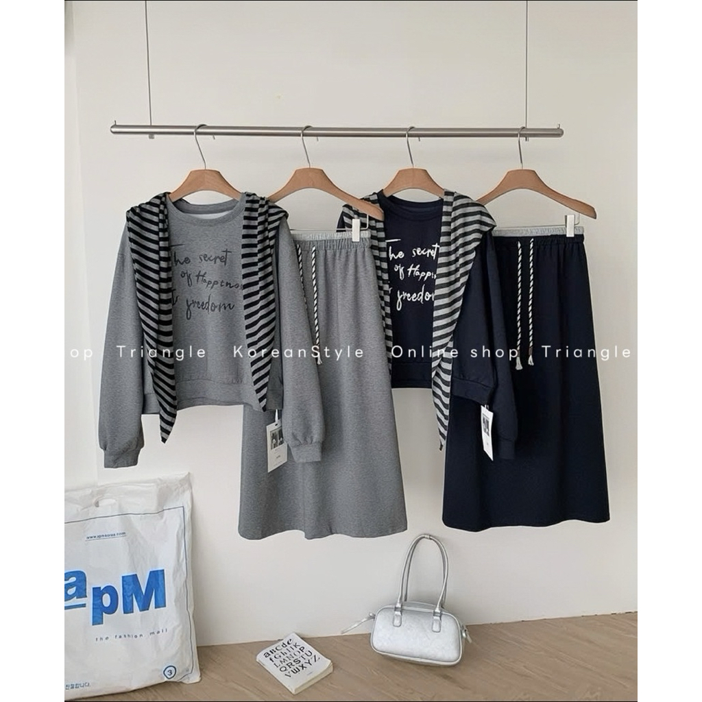TRIANGLE - Freedom Set (Cân nhắc kỹ, returned is not welcomed)- Set nỉ mỏng áo sweater mix chân váy bút chì kèm khăn