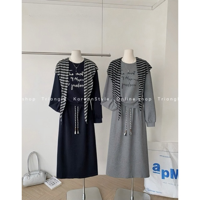 TRIANGLE - Freedom Set (Cân nhắc kỹ, returned is not welcomed)- Set nỉ mỏng áo sweater mix chân váy bút chì kèm khăn