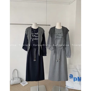 TRIANGLE - Freedom Set (Cân nhắc kỹ, returned is not welcomed)- Set nỉ mỏng áo sweater mix chân váy bút chì kèm khăn