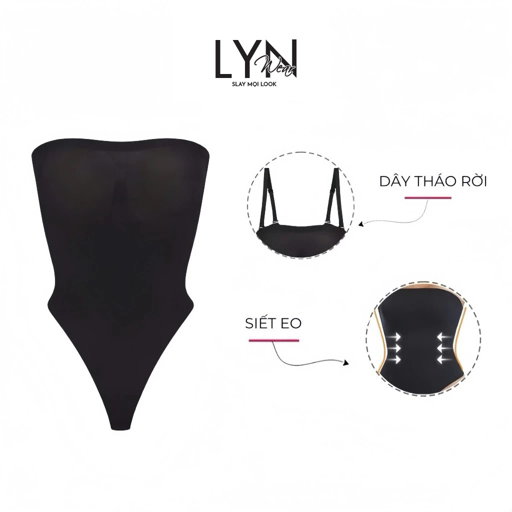 | LYN WEAR | Bodysuit Nữ Dây Đeo Tháo Rời Ôm Dáng Tôn Eo Không Đường May, Nâng Form Mượt Mịn