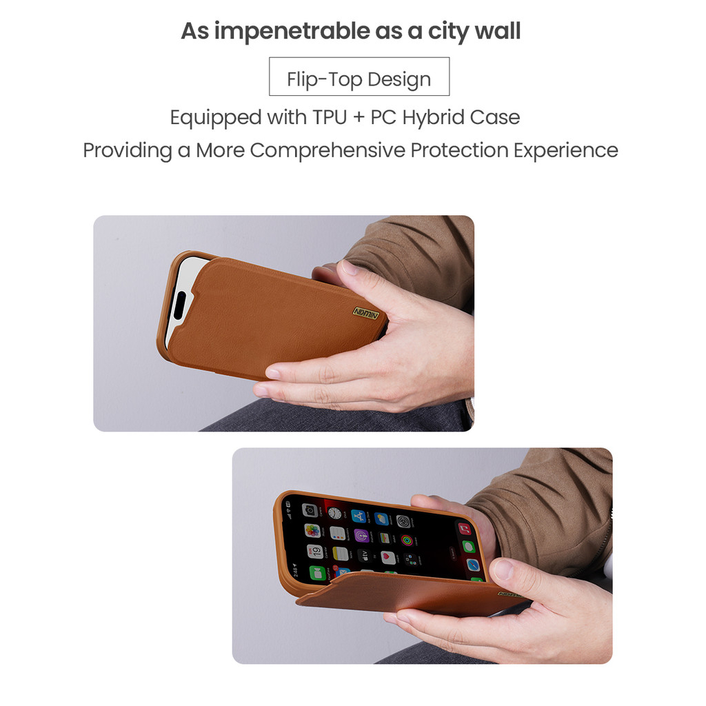 Bao da NILLKIN QIN PRO cho IPhone15/16/17Pro 17Promax thanh trượt bảo vệ camera có khay đựng thẻ