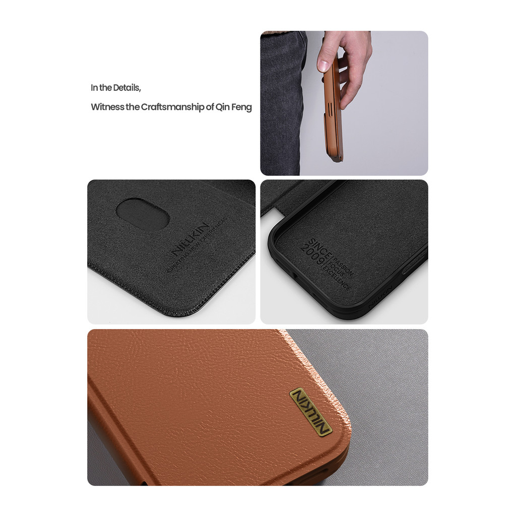 Bao da NILLKIN QIN PRO cho IPhone15/16/17Pro 17Promax thanh trượt bảo vệ camera có khay đựng thẻ