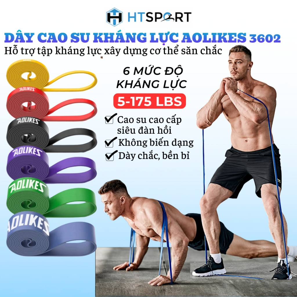 Dây Cao Su Kháng Lực AL3602 Chính Hãng Aolikes, Dây Power Band Đàn Hồi Tập Gym Thể Hình Mông Đùi
