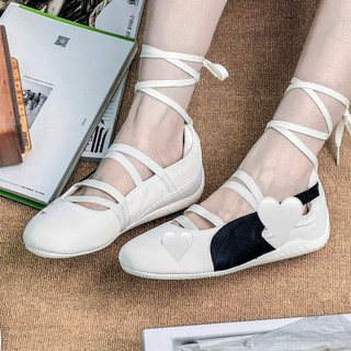 Giày búp bê thời trang bigsize nữ sục lười buộc dây tiểu thư màu trắng kem Pu êm nhẹ,sneaker giày lười đế bệt thấp