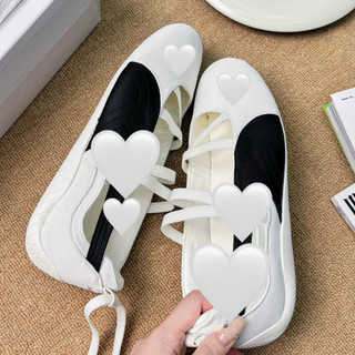 Giày búp bê thời trang bigsize nữ sục lười buộc dây tiểu thư màu trắng kem Pu êm nhẹ,sneaker giày lười đế bệt thấp
