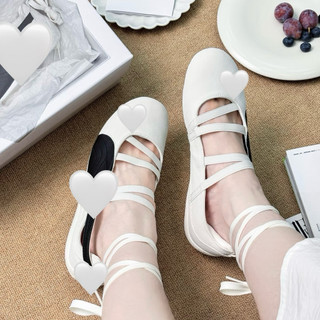 Giày búp bê thời trang bigsize nữ sục lười buộc dây tiểu thư màu trắng kem Pu êm nhẹ,sneaker giày lười đế bệt thấp