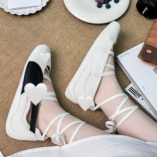 Giày búp bê thời trang bigsize nữ sục lười buộc dây tiểu thư màu trắng kem Pu êm nhẹ,sneaker giày lười đế bệt thấp