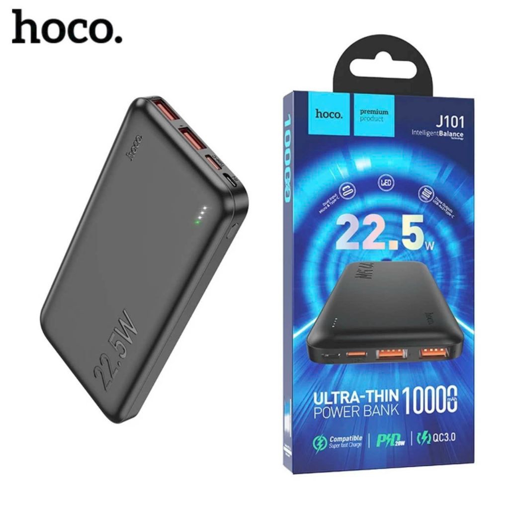 Sạc dự phòng hoco J101 10000mah siêu mỏng thời trang, sạc nhanh USB 22,5W & Type-c 20W