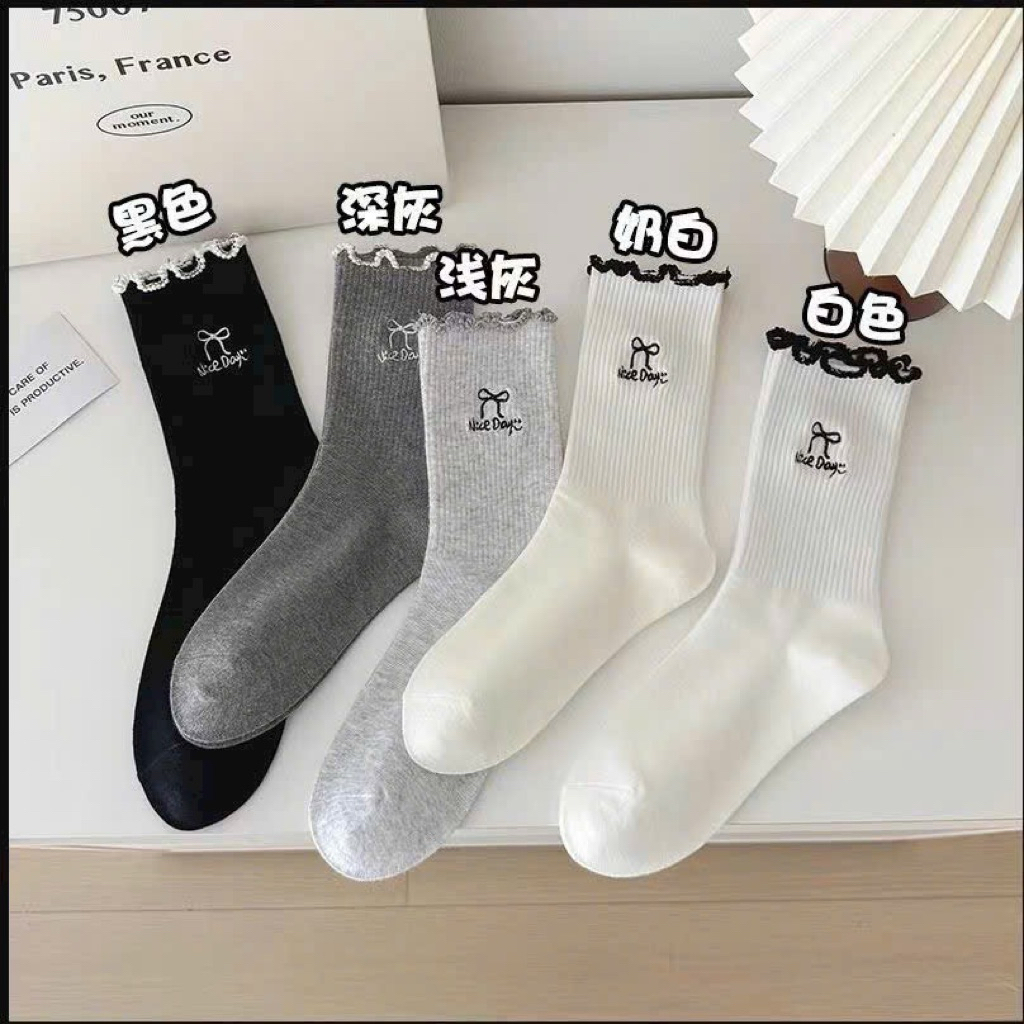 Sét 5 đôi tất cổ bèo in nơ mẫu mới tv26