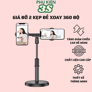 GIá đỡ điện thoại livestream xoay 360 độ 2 kẹp - giá xem phim - giá đỡ học online - nhỏ gọn tiện lợi