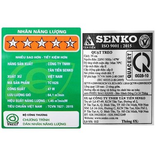 Quạt treo 2 dây Senko - TC1626 (màu ngẫu nhiên)
