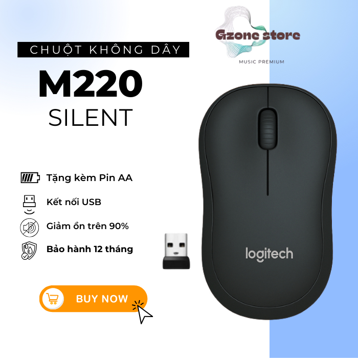 Chuột Không Dây Logiteche M220 Silent -Kết Nối Êm Ái, Phù Hợp Cho PC/Laptop, Văn Phòng | Gzone_store