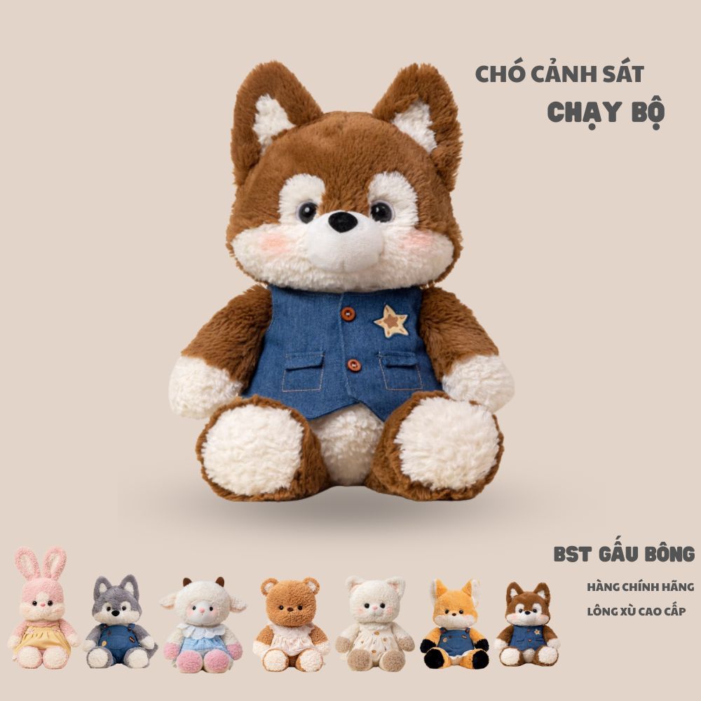 Bộ Gấu Bông Hình Con Vật Đeo Yếm Chân Chạy Bộ Dễ Thương, Thú Nhồi Bông Động Vật Lông Tơ Mềm Mại Quà Tặng Cho Bé,Bạn Gái