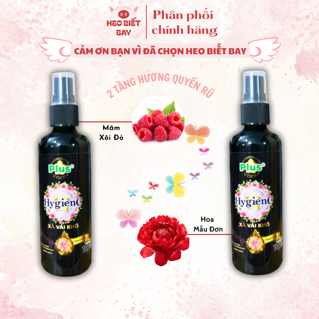 Xịt Xả Vải Khô Thơm Như Giặt Tiệm HygienC Plus 100ml - Lưu Hương Lâu 48h, Làm Mềm Vải