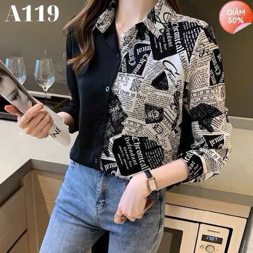 Áo Sơ Mi Dài Tay Khâu In Báo Phong Cách Hàn Quốc Chất Liệu Mango Thoáng Mát - A119