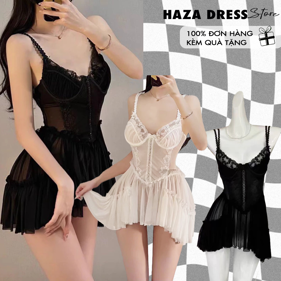 Sleepwear bộ váy ngủ ren lưới freesize quyến rũ, váy ngủ sexy gợi cảm BRA03