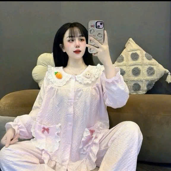 Bộ đũi dài cổ sen thỏ cà rốt túi ren nơ - MS A08