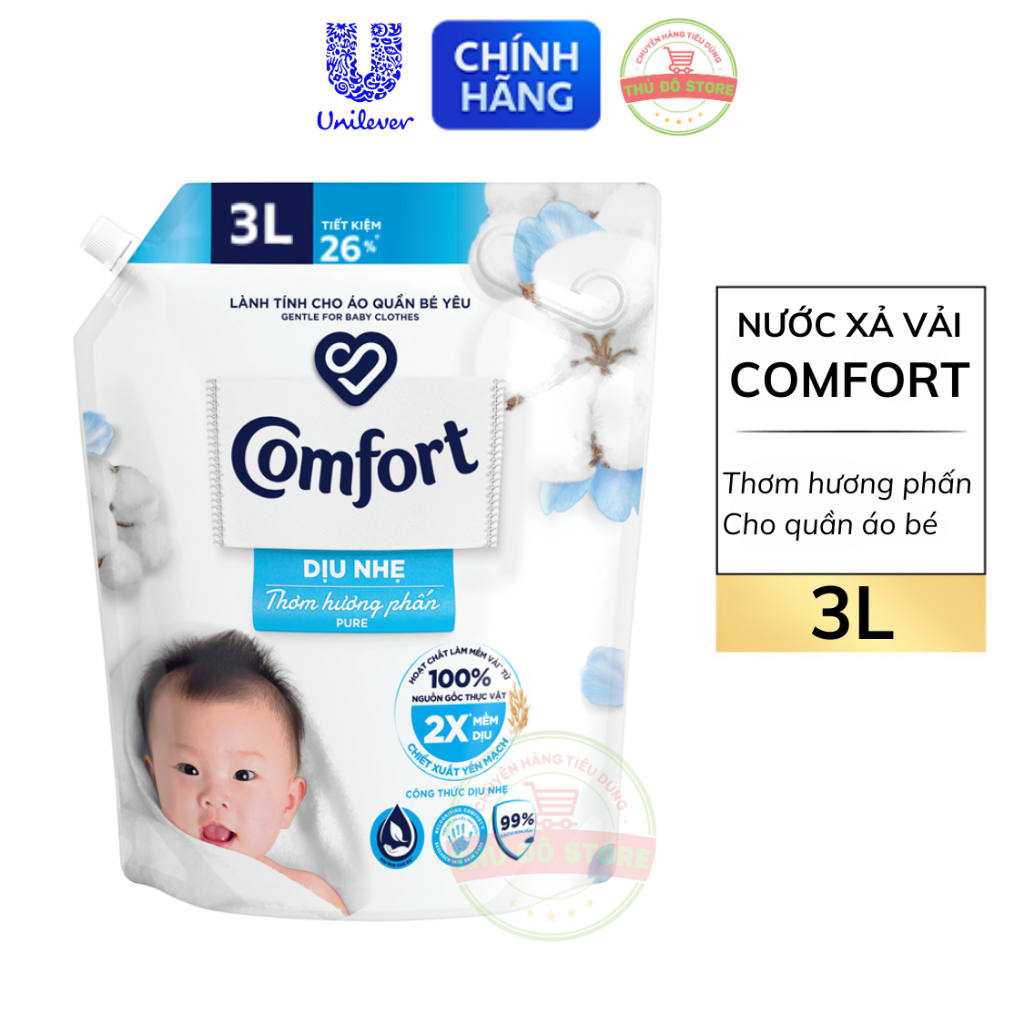 Nước Xả Vải Comfort Thơm Hương Phấn Lành Tính Cho Quần Áo Bé - Túi 3L vg9ke1_096