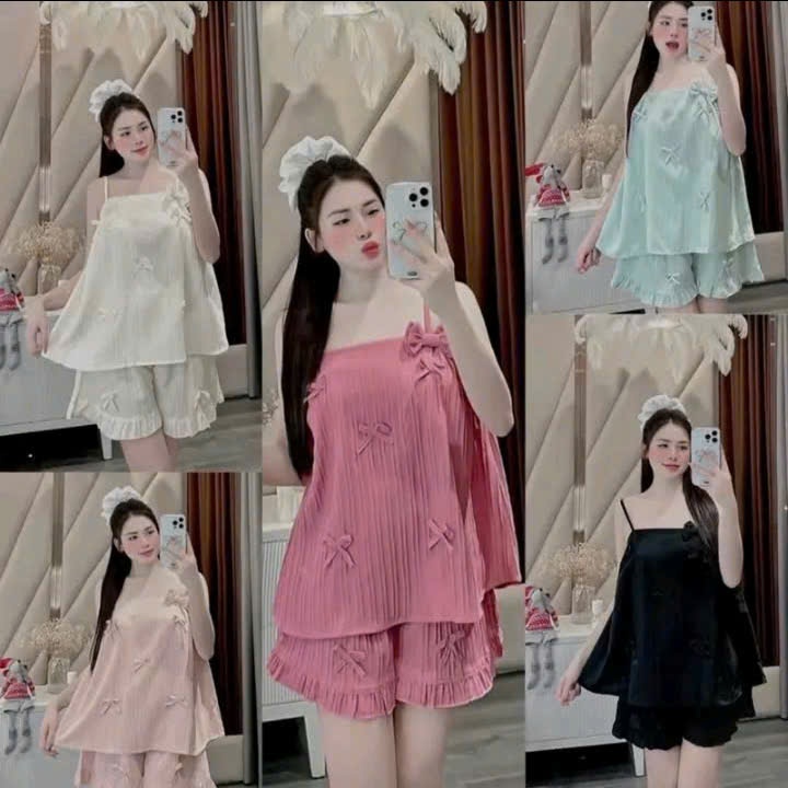 Bộ 2 Dây Quần Cộc Phối Nhiều Nơ – Dáng Xinh Dễ Thương | MS A50