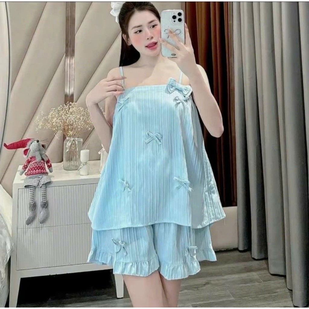 Bộ 2 Dây Quần Cộc Phối Nhiều Nơ – Dáng Xinh Dễ Thương | MS A50