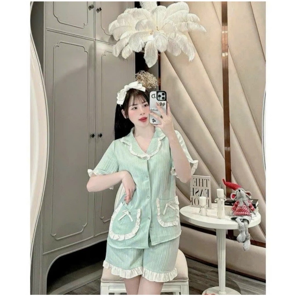 Bộ đũi tay cộc quần cộc cổ bèo 2 tủi nơ mùa hè MS - A52