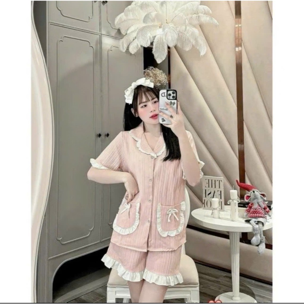 Bộ đũi tay cộc quần cộc cổ bèo 2 tủi nơ mùa hè MS - A52