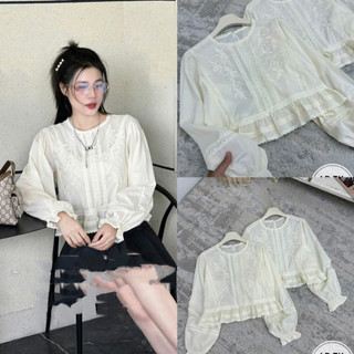 Áo sơ mi thô  thêu hoa tay chun dáng babydoll #92390
