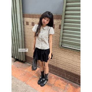 𝐑𝐞𝐛𝐞𝐥 𝐓𝐨𝐩 - Áo sơ mi cổ sen, áo caro tay phồng phong cách Hàn Quốc nhien.official NAS00027