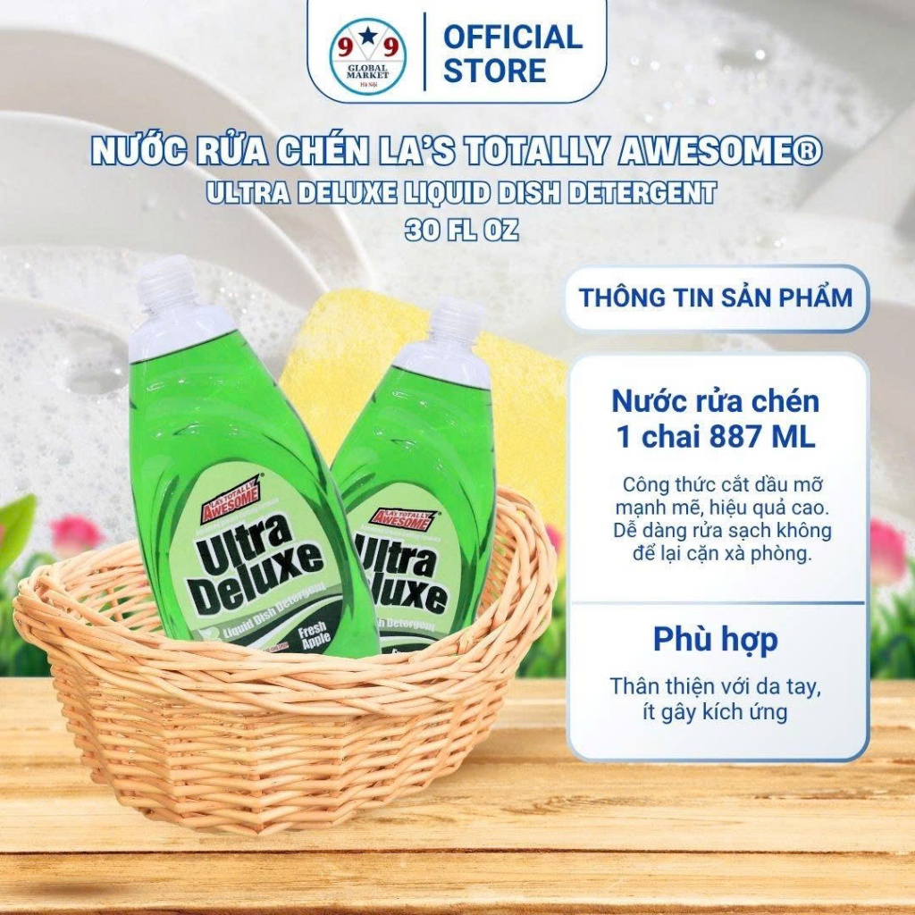 Nước rửa chén  - LA’s Totally  Awesome® -  Ultra Deluxe  -  hương táo tươi   -   887 ML