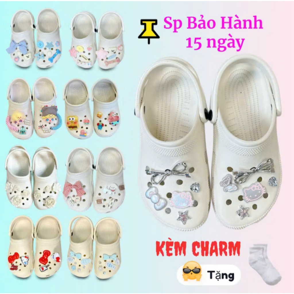 Sục Clog Classic [KÈM CHARM Theo Chủ Đề Như Hình + VỚ] Dép đúc nguyên khối nam nữ đế cao 3 cm êm nhẹ - knb