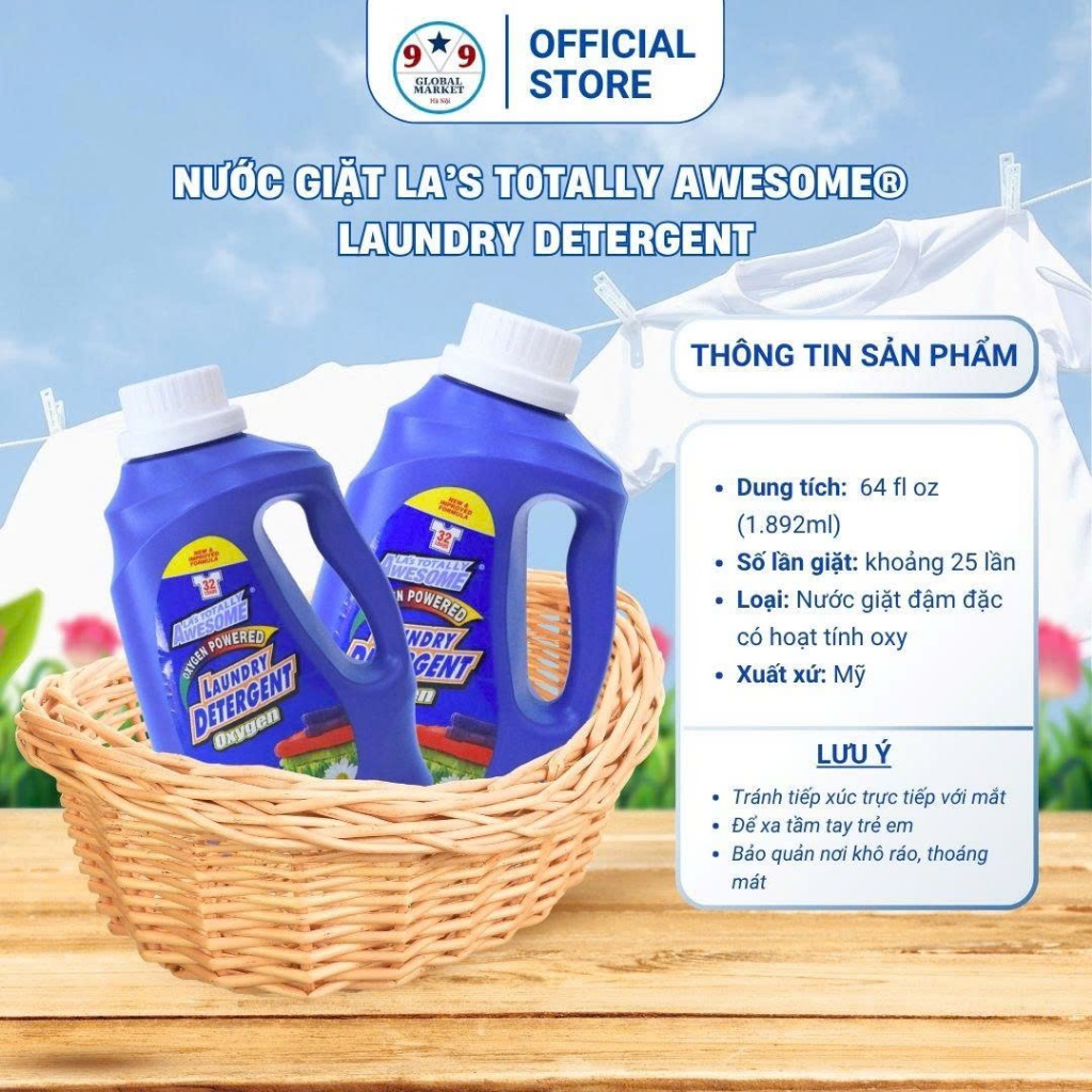 Nước giặt - LA’s Totally Awesome - Oxygen - Powered  -Laundry - Detergent  - 1,892 ML