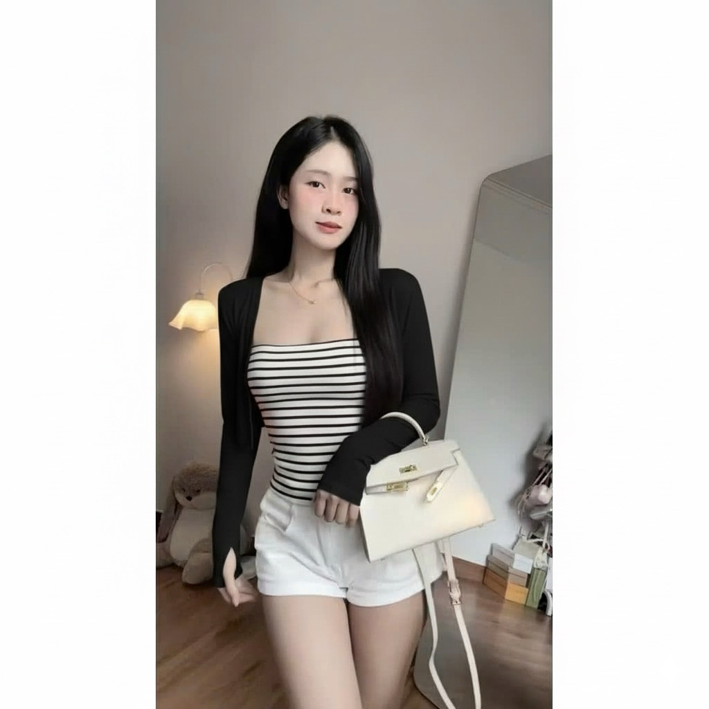 | LYN WEAR | Áo Khoác Cardigan Nữ Tay Dài Ôm Body Croptop 4 Nút ngắn Hở Eo Gợi Cảm