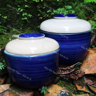 Thố Gốm Tráng Men Xanh Coban Trắng Đặt Riêng Cực Xinh - Gốm Xưa Men Xịn Đẹp - Gốm Xưa Lái Thiêu Cho Người Hoài Niệm