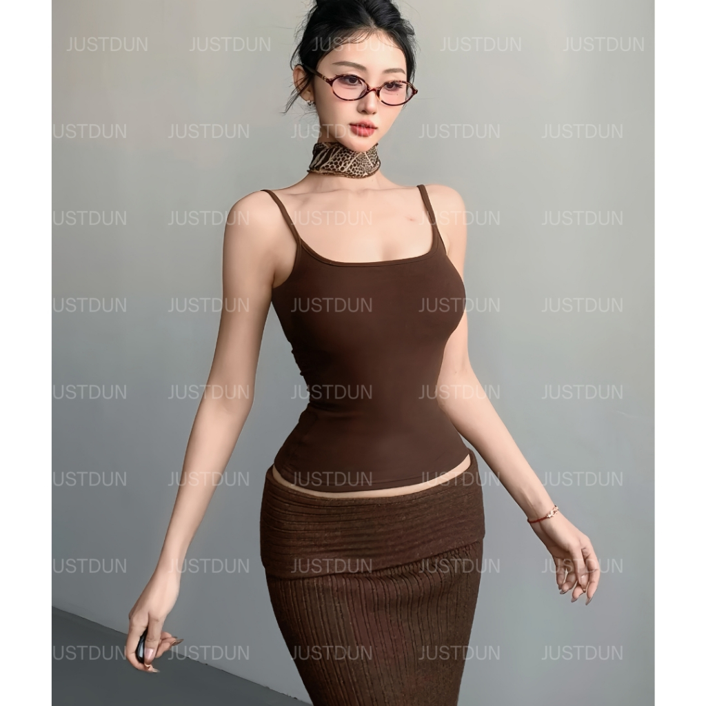 ( KÈM MÚT - 2 LỚP ) Áo Hai Dây Nữ Basic Ôm Body Chất Cotton Lông Mịn Tôn Dáng JUSTDUN 6M