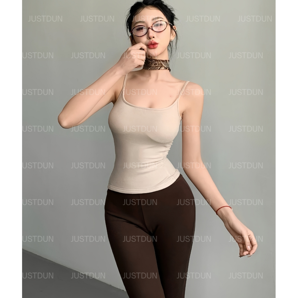 ( KÈM MÚT - 2 LỚP ) Áo Hai Dây Nữ Basic Ôm Body Chất Cotton Lông Mịn Tôn Dáng JUSTDUN 6M
