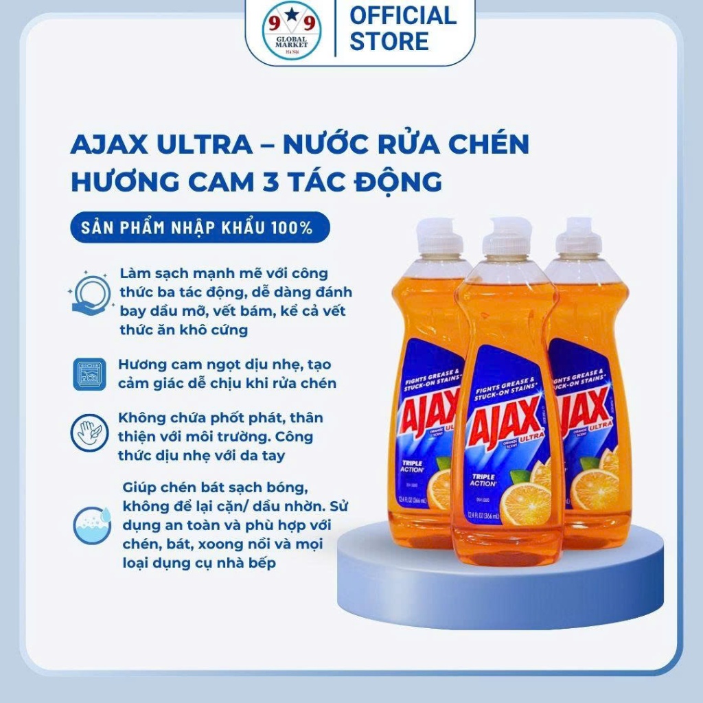 Nước rửa chén   -  AJAX - UITRA - hương cam - Chai 336 ml