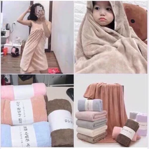 Giảm cực sâu 60% Combo 2 khăn tắm gội san hô lông cừu xuất Hàn cỡ lớn 140 x 70cm siêu mềm mịn, thấm hút nước tốt