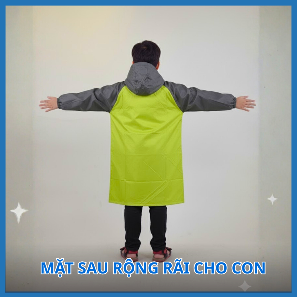 ÁO MƯA TRẺ EM MỘT NGÀY MƯA (6 - 13 TUỔI) KIỂU DÁNG MĂNG TÔ KHÓA KÉO - (VẢI TỔ ONG CHẤT LƯỢNG CAO)