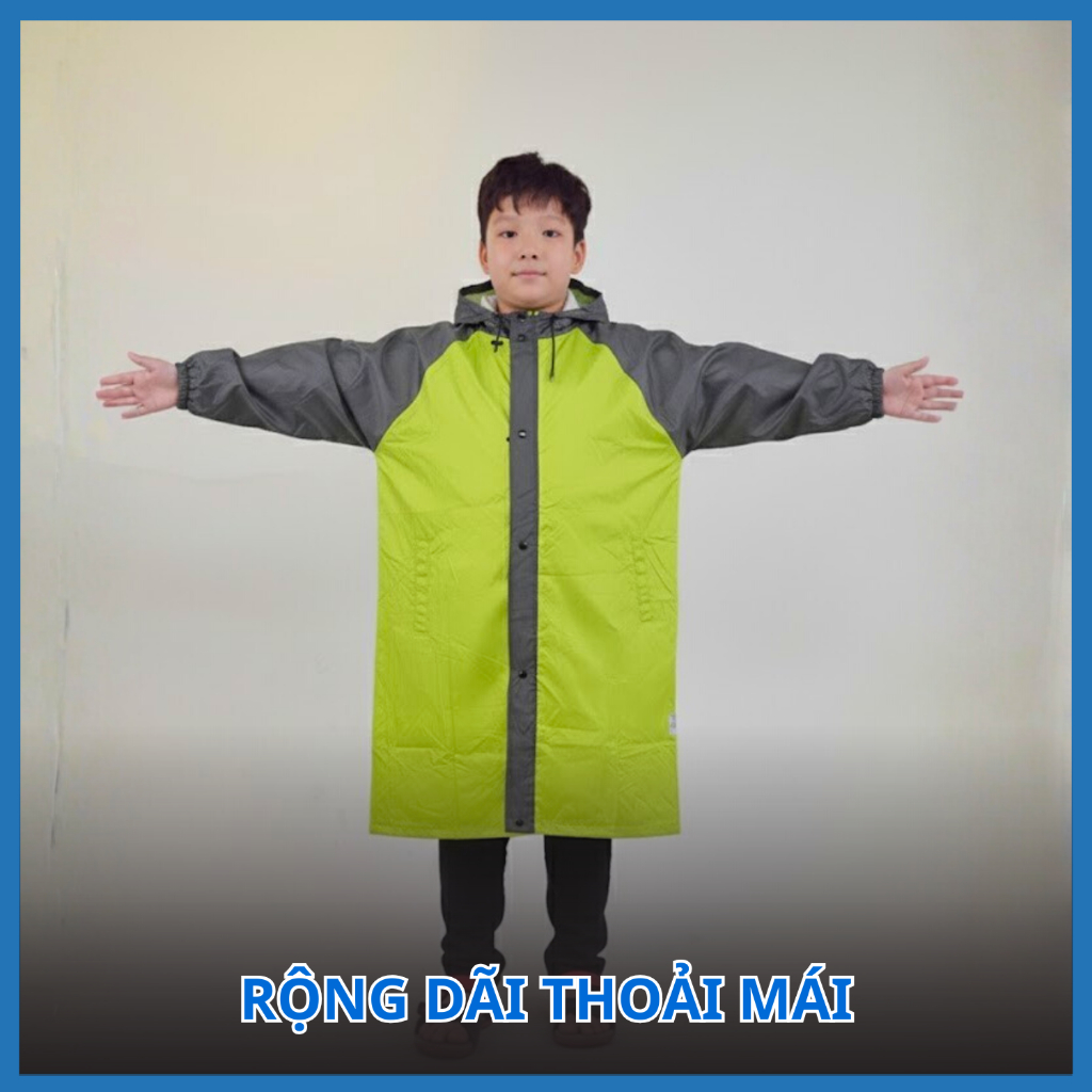 ÁO MƯA TRẺ EM MỘT NGÀY MƯA (6 - 13 TUỔI) KIỂU DÁNG MĂNG TÔ KHÓA KÉO - (VẢI TỔ ONG CHẤT LƯỢNG CAO)