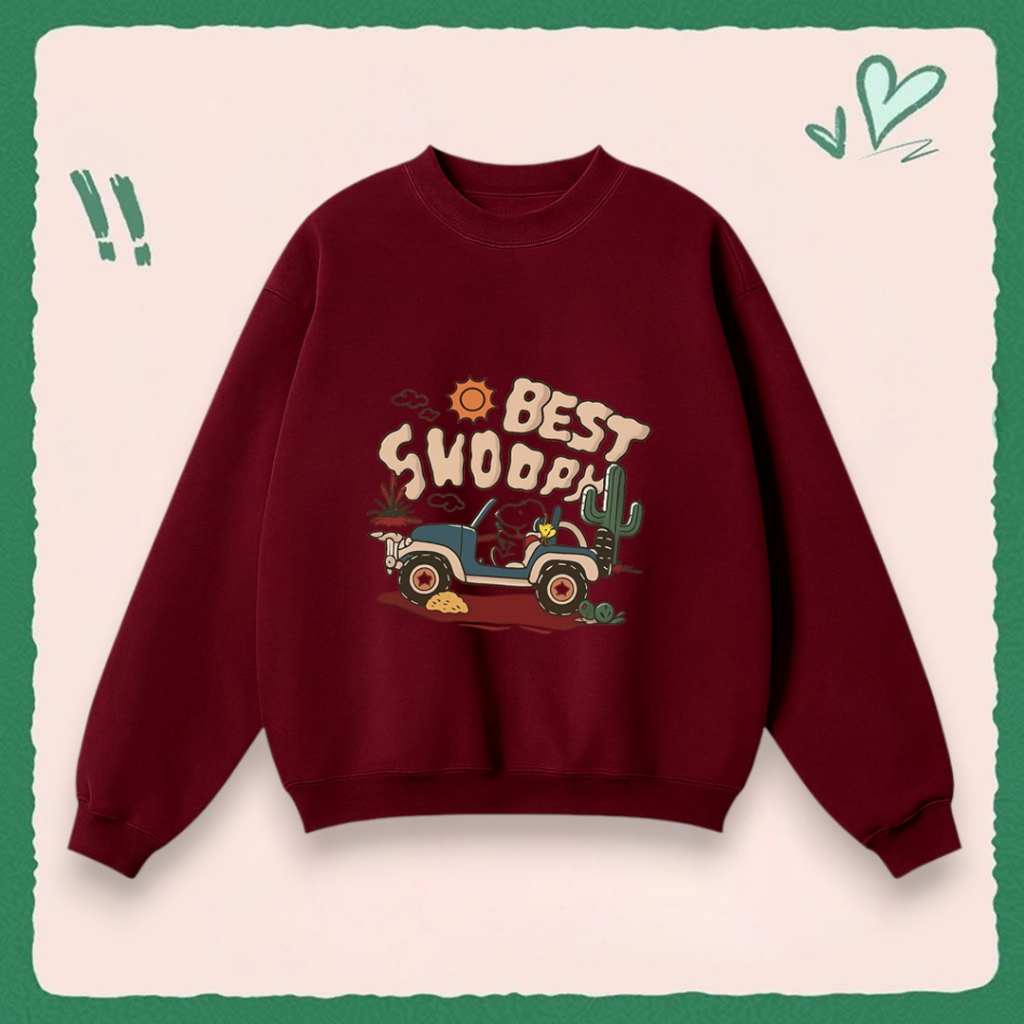 Áo Sweater Cổ Tròn Dễ Thương Cho Bé – Hình Chú Chó Lái Xe Best Shoopy, Vải Nỉ Cotton Êm Ái (M 308)