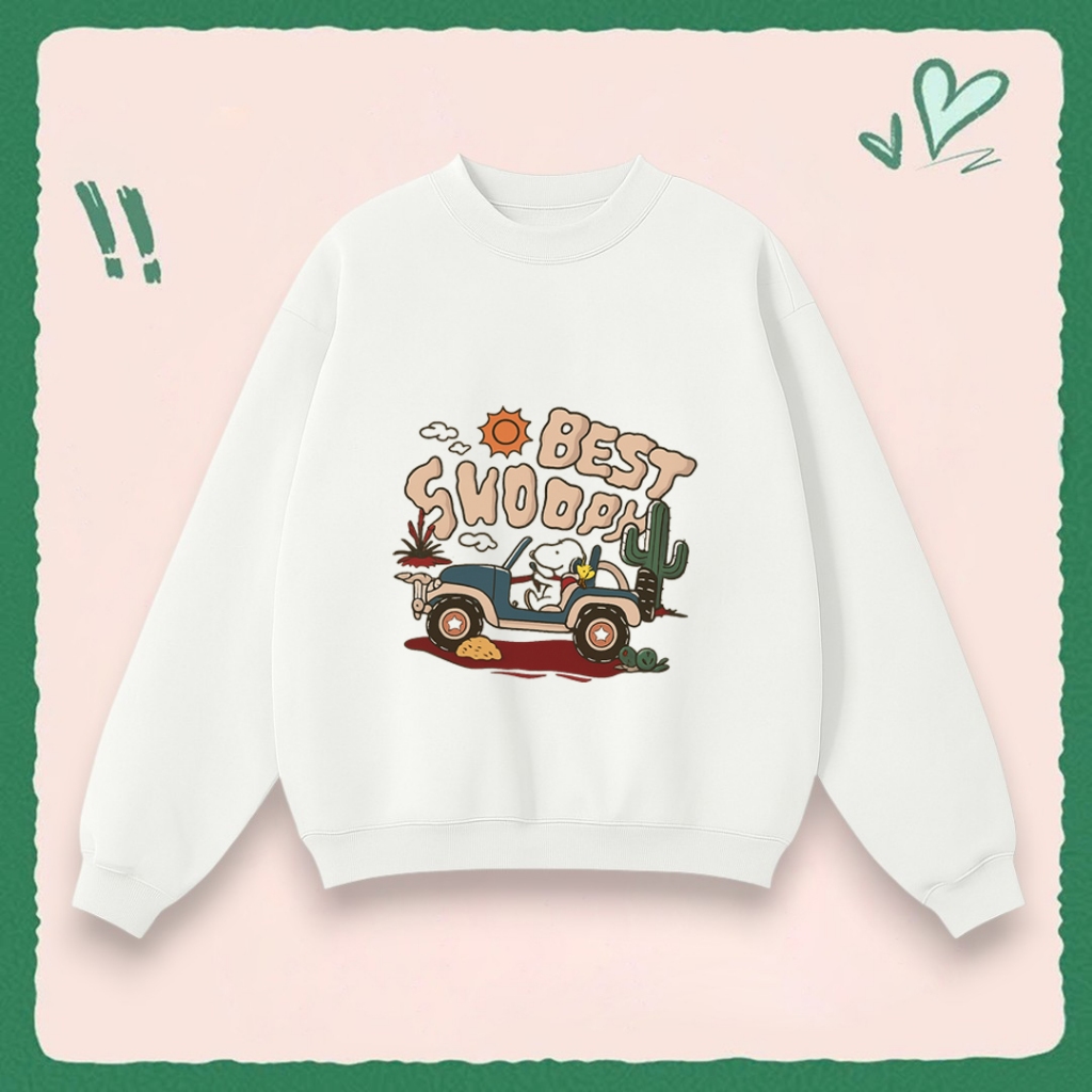 Áo Sweater Cổ Tròn Dễ Thương Cho Bé – Hình Chú Chó Lái Xe Best Shoopy, Vải Nỉ Cotton Êm Ái (M 308)