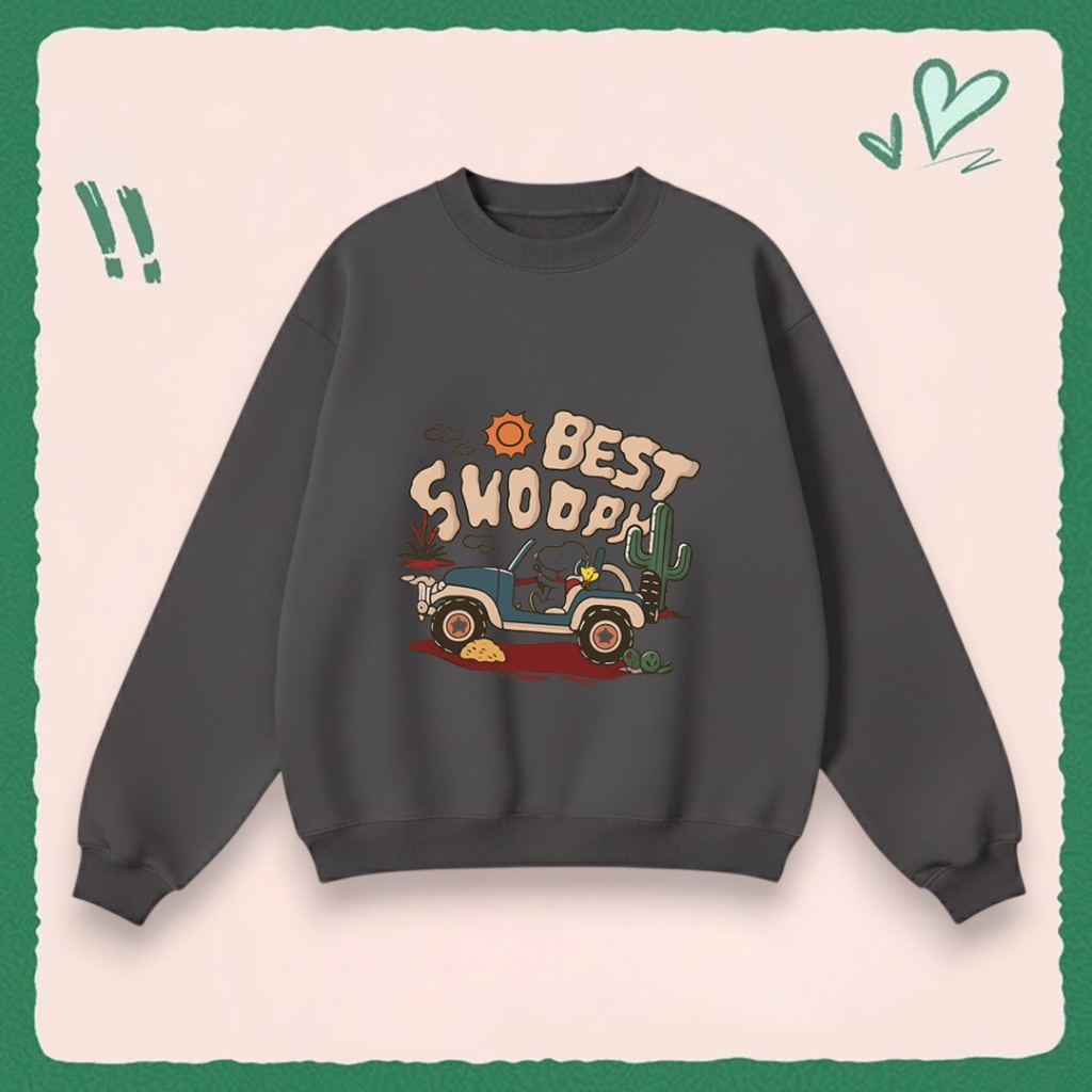 Áo Sweater Cổ Tròn Dễ Thương Cho Bé – Hình Chú Chó Lái Xe Best Shoopy, Vải Nỉ Cotton Êm Ái (M 308)